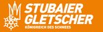 Logo Stubaier Gletscher mit Schriftzug Königreich des Schnees auf orange